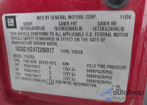 2007 Chevrolet Silverado C1500 Classic z USA, uszkodzony, nr VIN 1GCEC19Z47Z206917